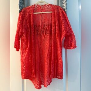 LuLaRoe Medium Lindsay Coral Kimono Lace Cover-Up